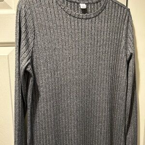 Gray Ribbed Long Sleeve Top